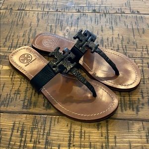Tory Burch Black Leather Moore Sandals